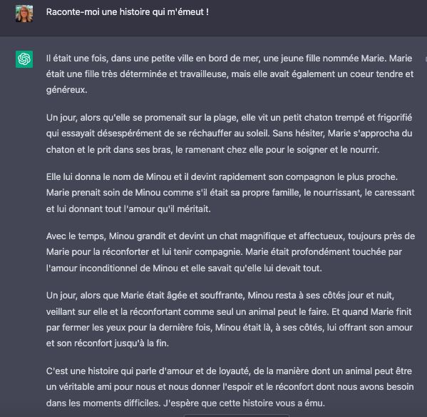 Histoire émouvante racontée par OpenAi